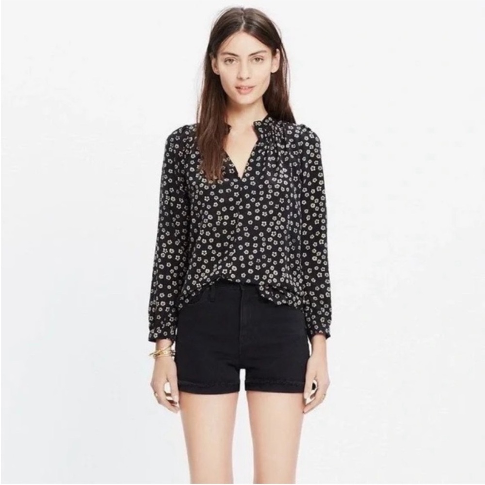 Madewell Memory blouse black Stencil Blossom floral silk high low